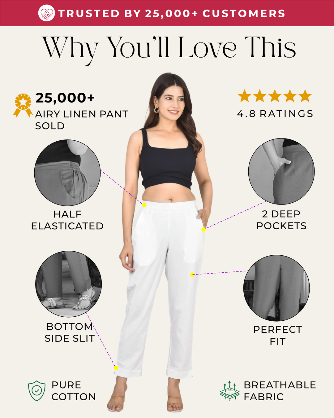 WHITE SOLID AIRY LINEN PANTS