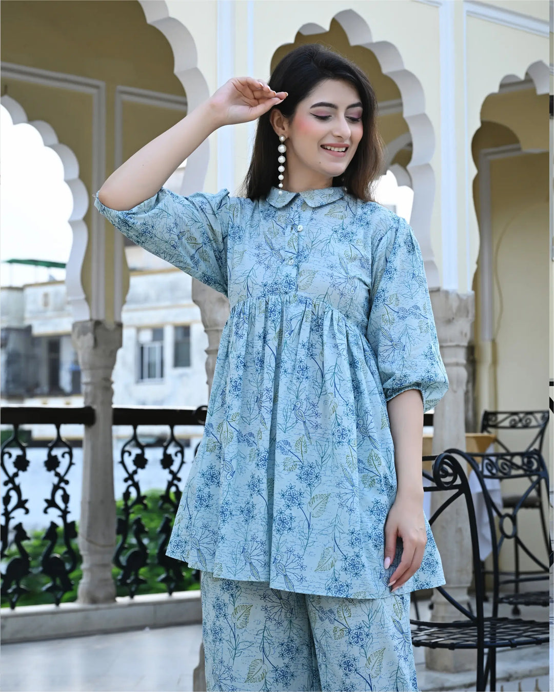 Blue Peacock Printed Co-ords Set
