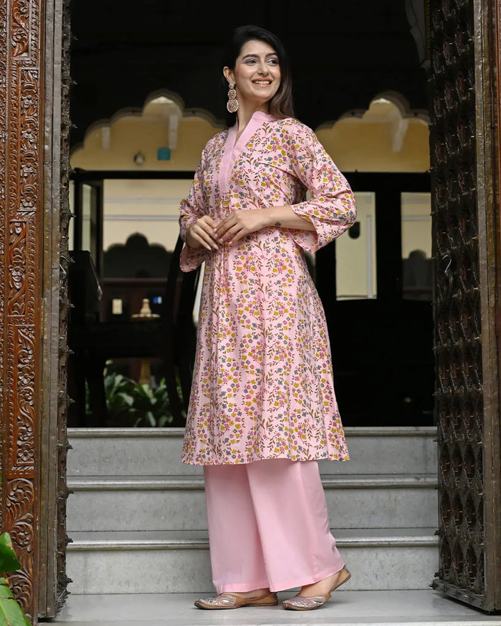 Pink Multicolor Floral Printed Co- ords Set