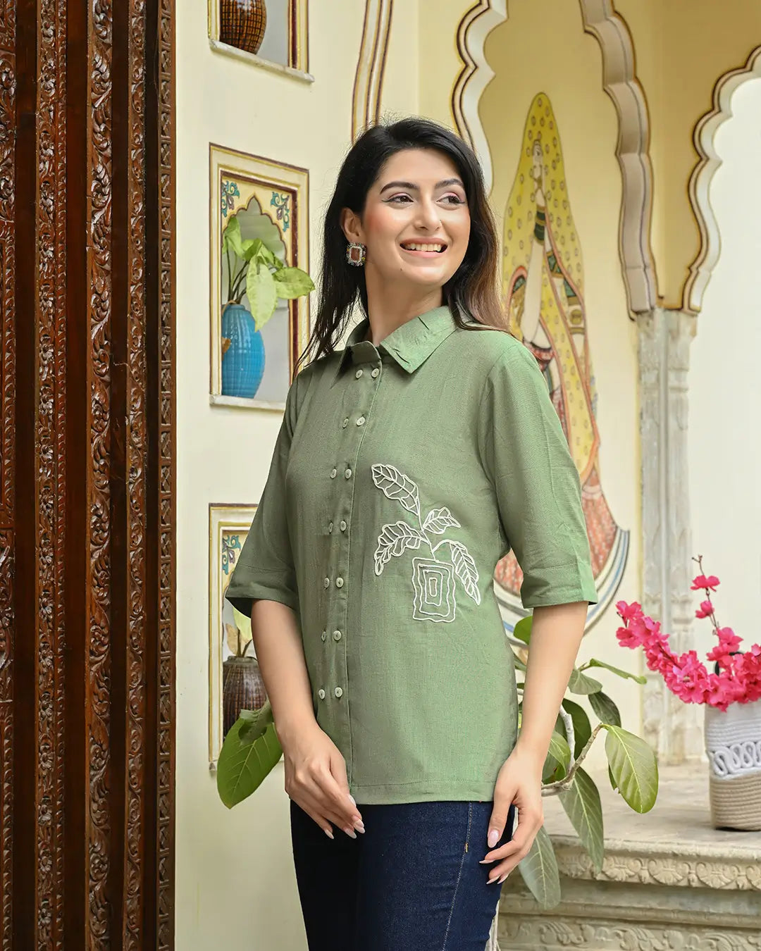 Sage Green Embroidered Shirt