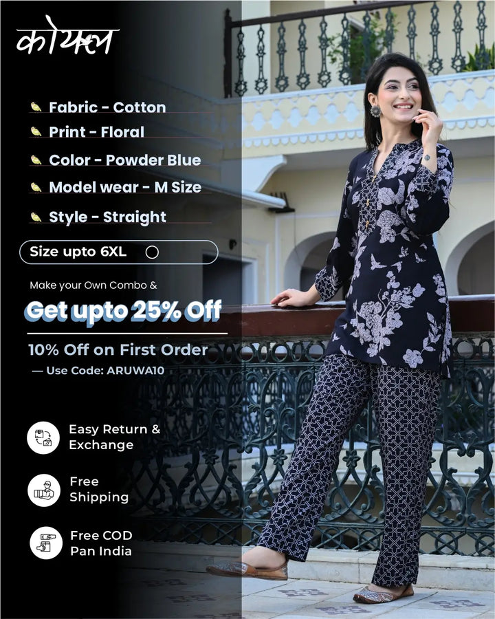Black Bold Floral Printed Co-ords Set