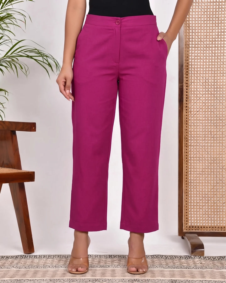 Wine Solid Straight Pants