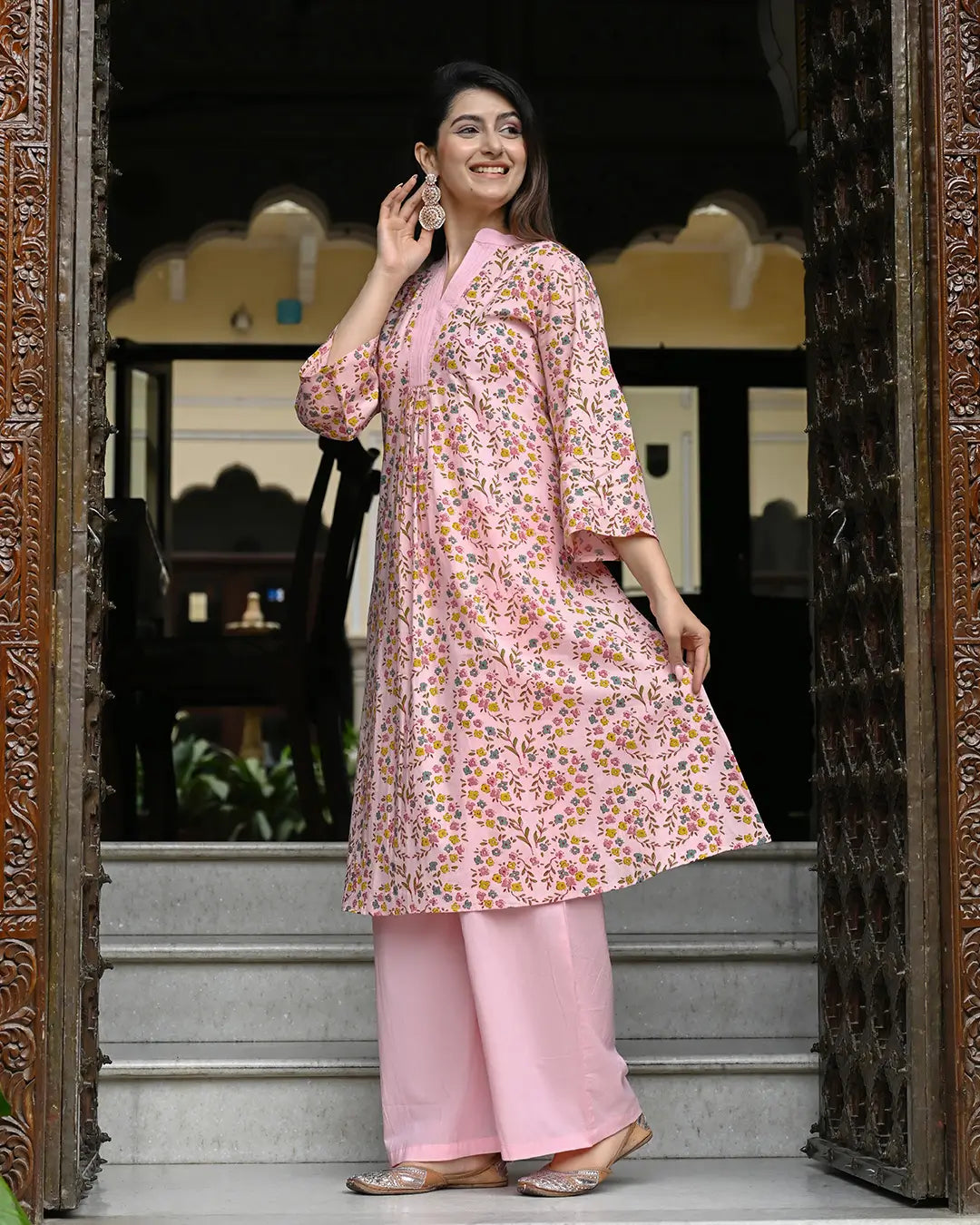 Pink Multicolor Floral Printed Co- ords Set