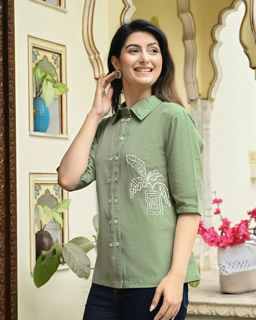 Sage Green Embroidered Shirt