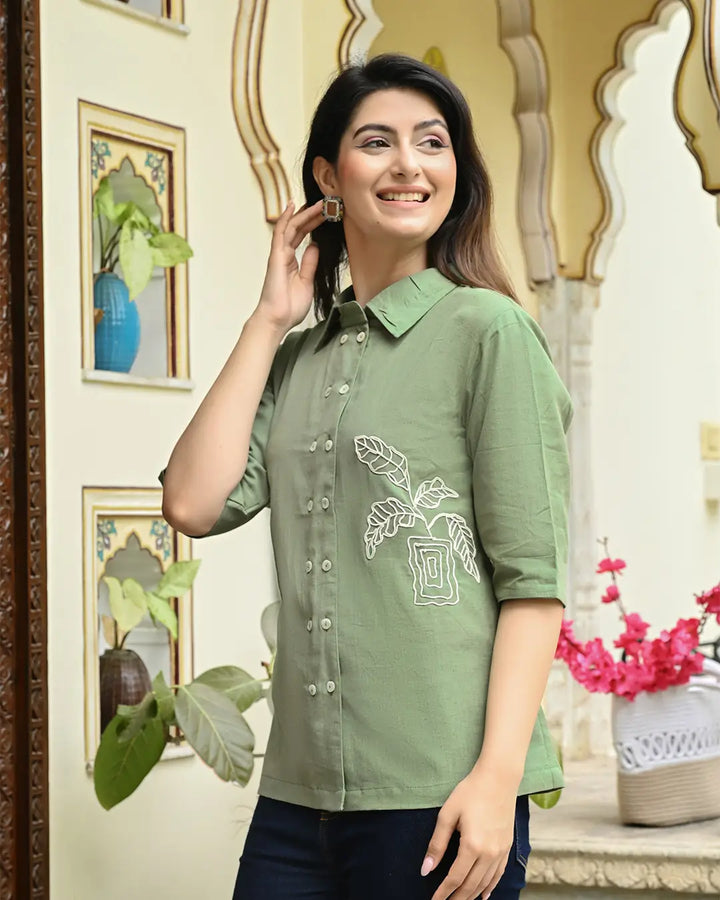 Sage Green Embroidered Shirt