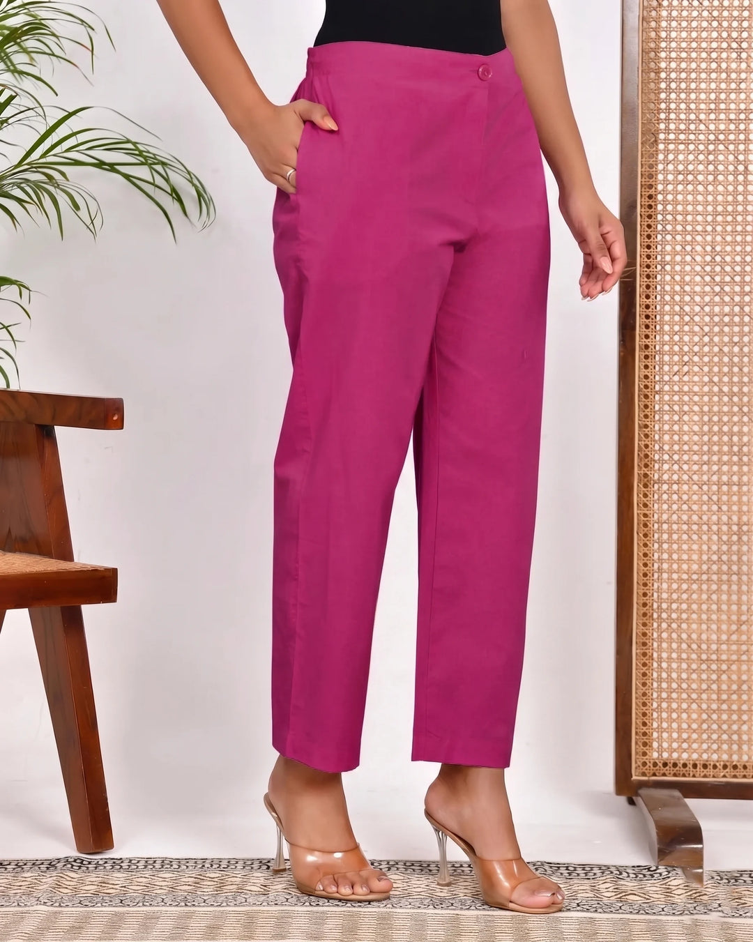 Wine Solid Straight Pants