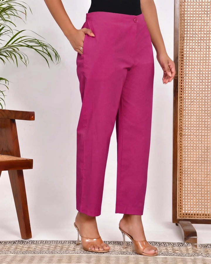 Wine Solid Straight Pants