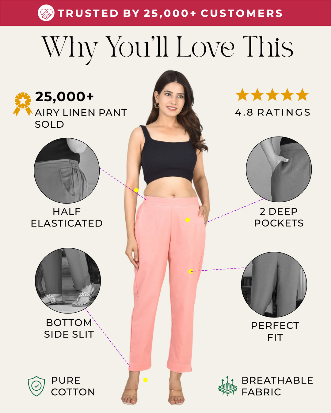 PEACH SOLID AIRY LINEN PANTS