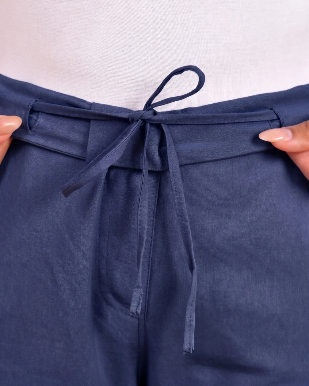 Navy Blue Solid Straight Pants