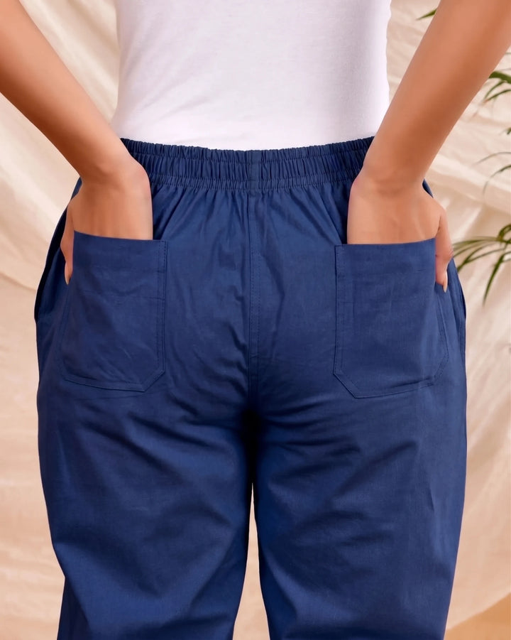 Navy Blue Solid Straight Pants