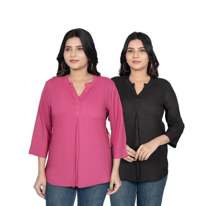Viscose Pleated Top Combo – Onion & Black (Pack of 2)
