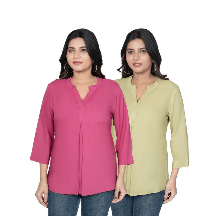 Viscose Pleated Top Combo – Onion & Olive Green (Pack of 2)