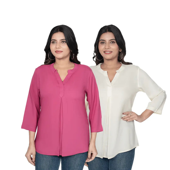 Viscose Pleated Top Combo – Onion & Cream (Pack of 2)