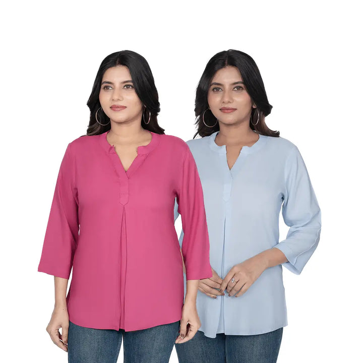 Viscose Pleated Top Combo – Onion & Powder Blue (Pack of 2)
