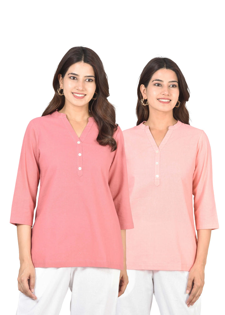 Airy Linen Short Kurti Combo- Peach Blossom & Peach