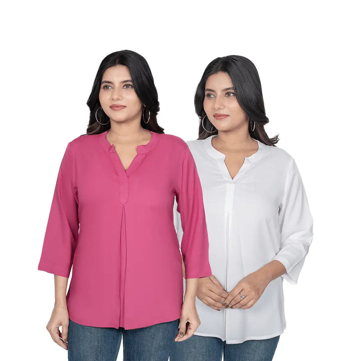 Viscose Pleated Top Combo – Onion & White (Pack of 2)
