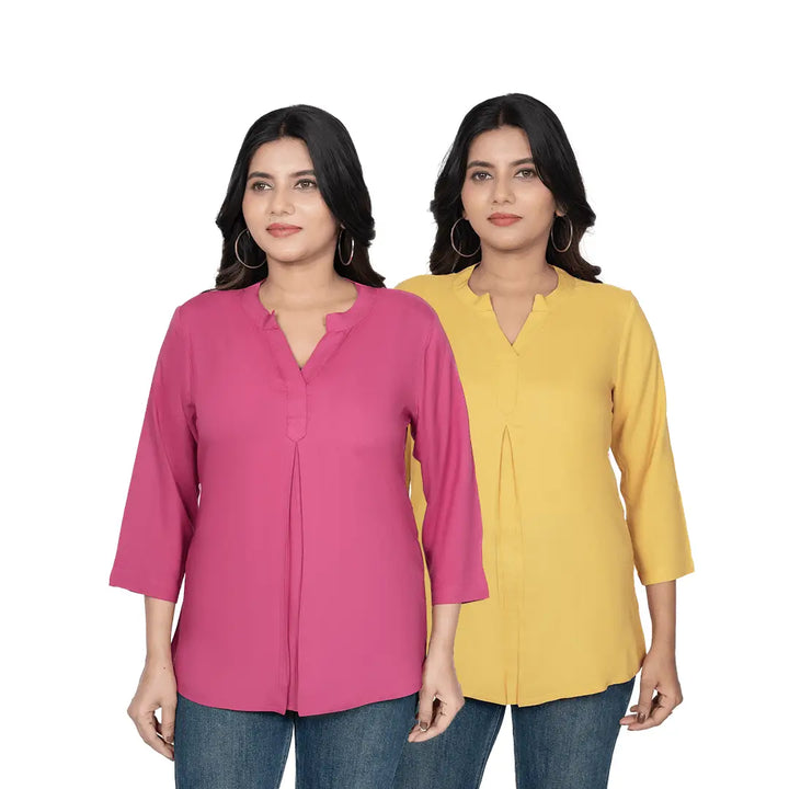 Viscose Pleated Top Combo – Onion & Mustard (Pack of 2)