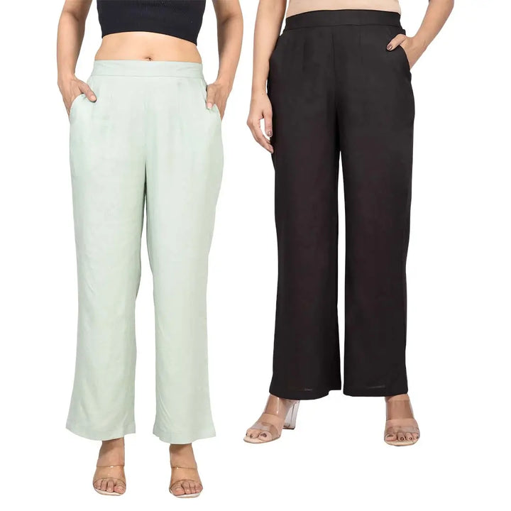 Viscose Palazzo Pants Combo - Pista Green & Black