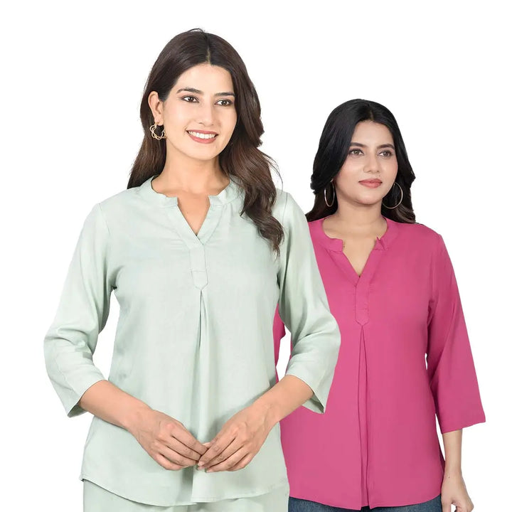Viscose Pleated Top Combo – Pista Green & Onion