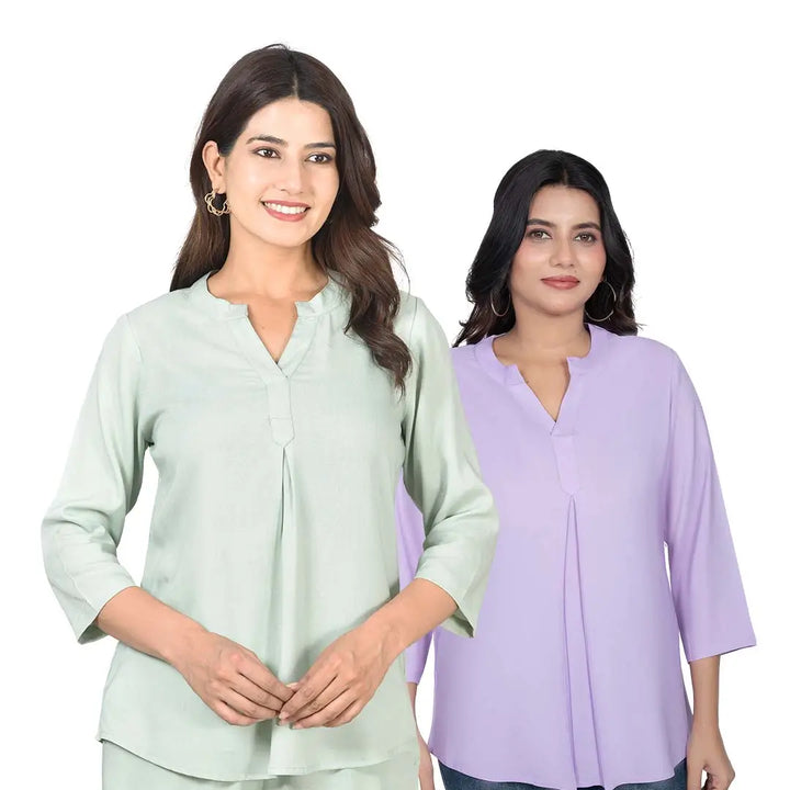 Viscose Pleated Top Combo – Pista Green & Lavender