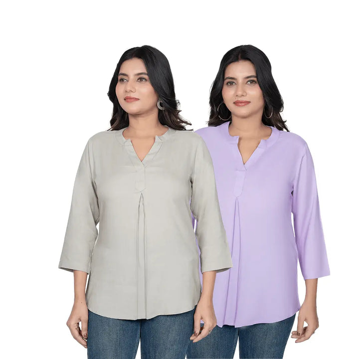 Viscose Pleated Top Combo – Grey & Lavender (Pack of 2)