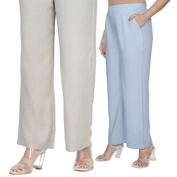 Viscose Palazzo Pants Combo - Powder Blue & Blue Grey (Pack of 2)