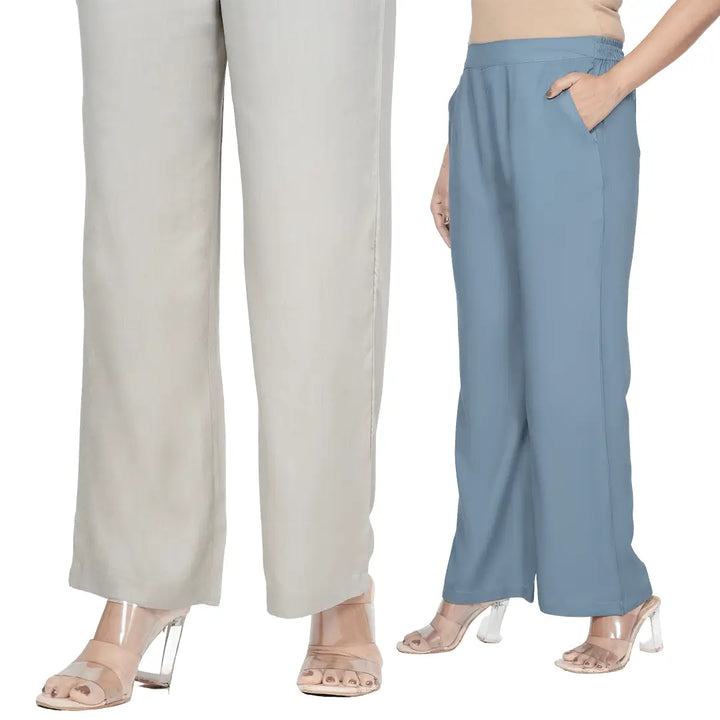 Viscose Palazzo Pants Combo - Grey & Blue Grey (Pack of 2)