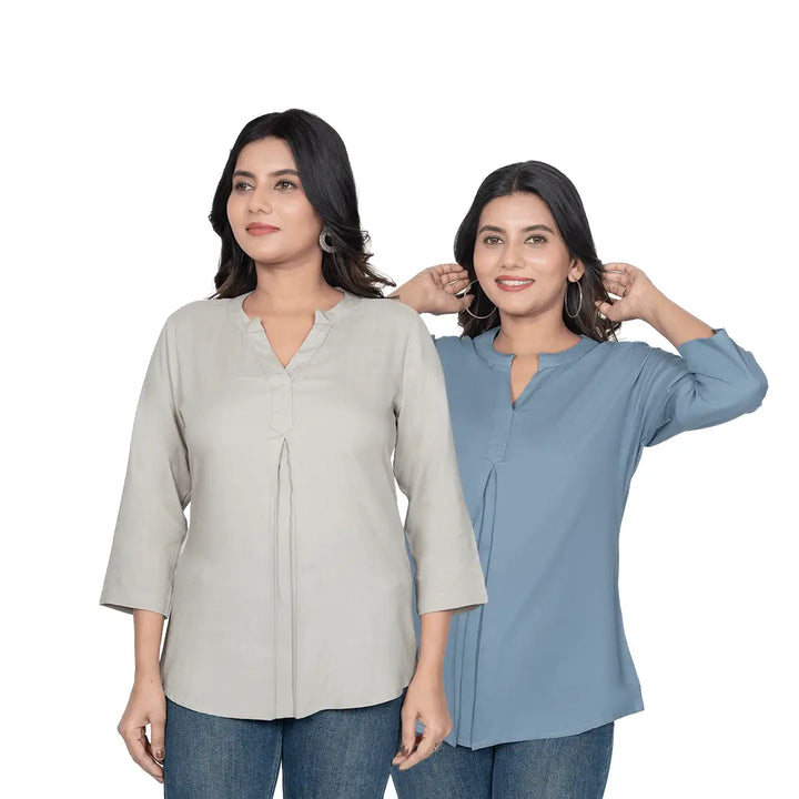 Viscose Pleated Top Combo – Grey & Blue Grey (Pack of 2)