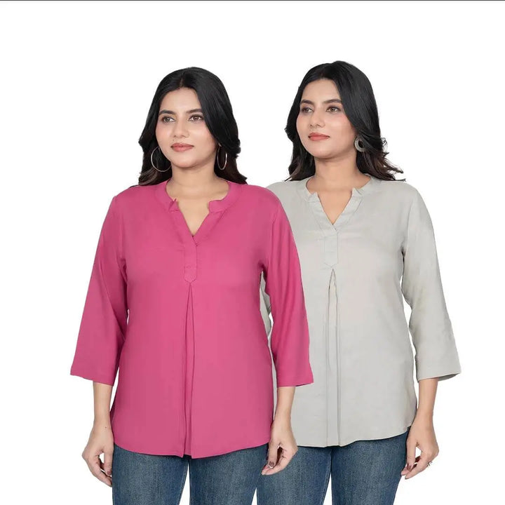 Viscose Pleated Top Combo – Onion & Grey (Pack of 2)