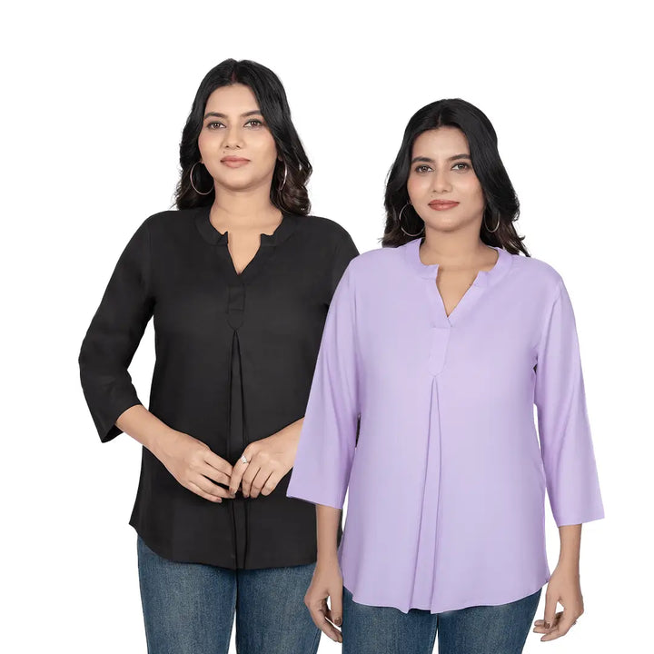 Viscose Pleated Top Combo – Black & Lavender (Pack of 2)