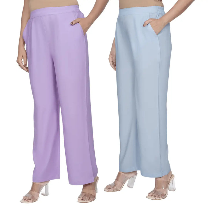 Viscose Palazzo Pants Combo - Lavender & Powder Blue (Pack of 2)
