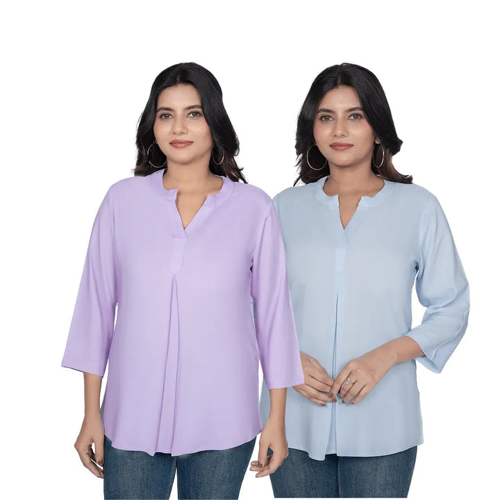 Viscose Pleated Top Combo – Lavender & Powder Blue (Pack of 2)