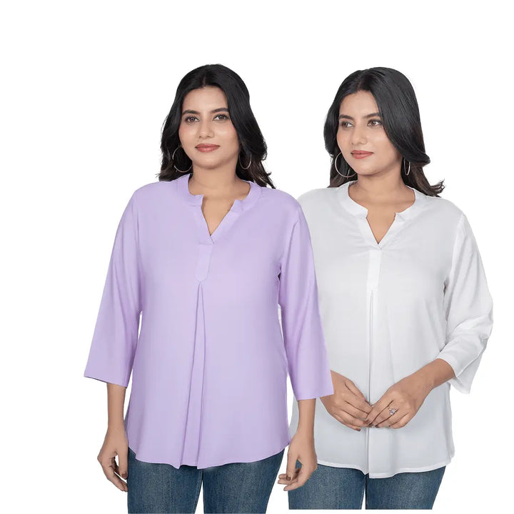 Viscose Pleated Top Combo – Lavender & White (Pack of 2)