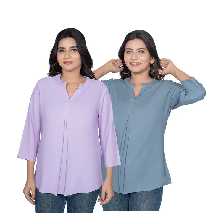 Viscose Pleated Top Combo – Lavender & Blue Grey (Pack of 2)