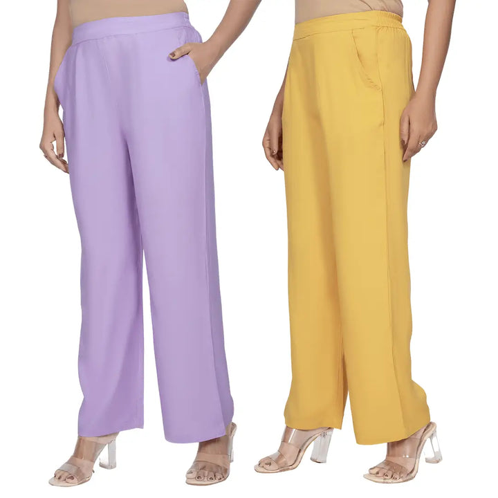Viscose Palazzo Pants Combo - Lavender & Mustard (Pack of 2)