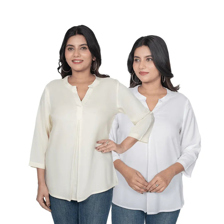 Viscose Pleated Top Combo – Cream & White (Pack of 2)