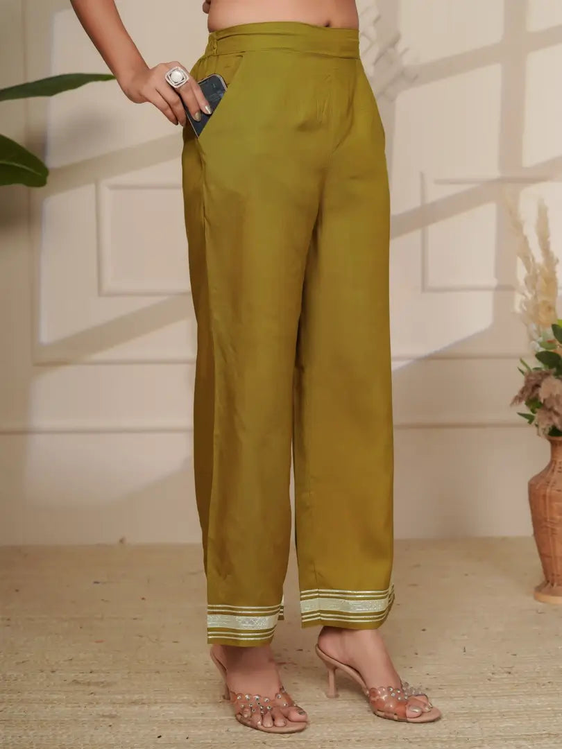 Deep Olive Silk Embroidered Angrakha Style Co-ord Set
