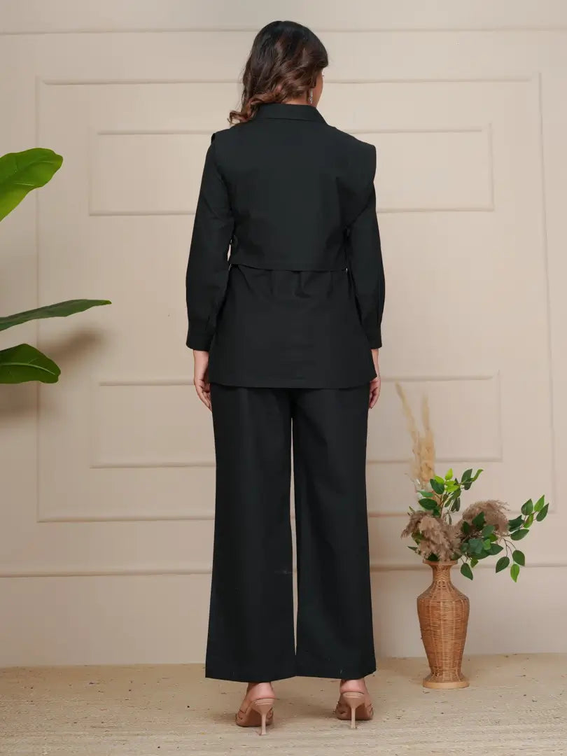 Black Embroidered Floral Scalloped Border Detailing Co-ord Set