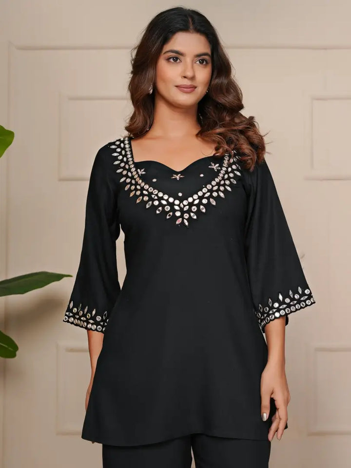 Black Mist Mirror Embroidered Ethnic Co-ord Set