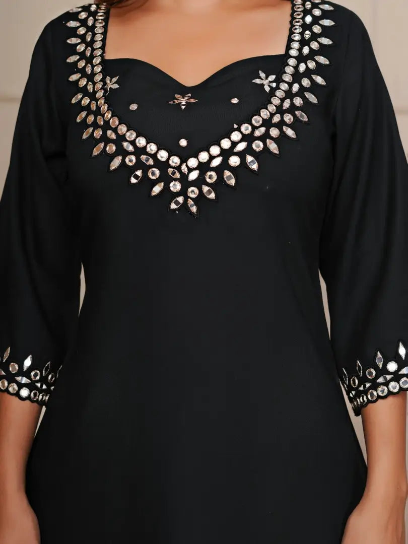Black Mist Mirror Embroidered Ethnic Co-ord Set
