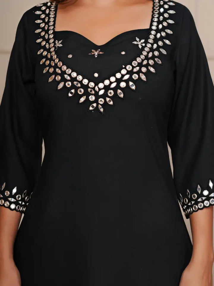 Black Mist Mirror Embroidered Ethnic Co-ord Set