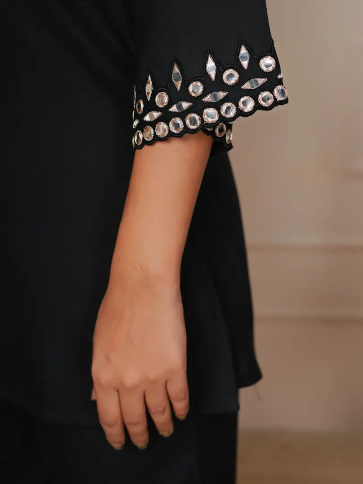 Black Mist Mirror Embroidered Ethnic Co-ord Set