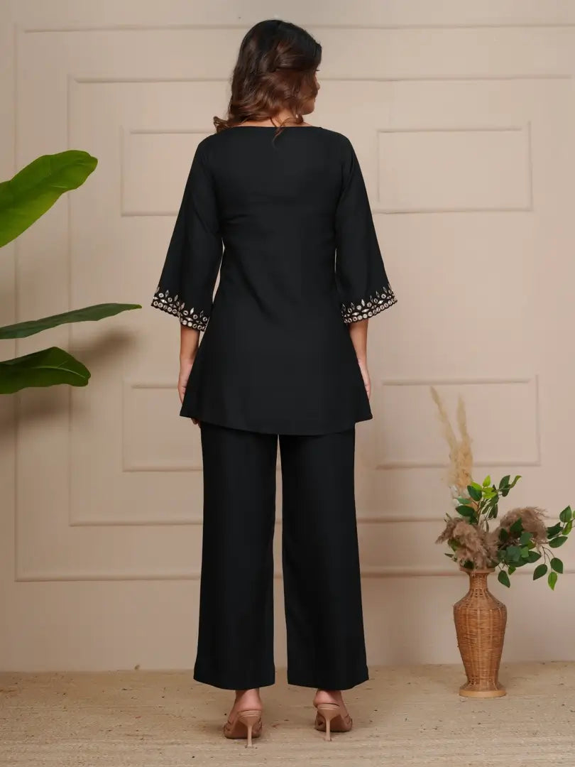 Black Mist Mirror Embroidered Ethnic Co-ord Set