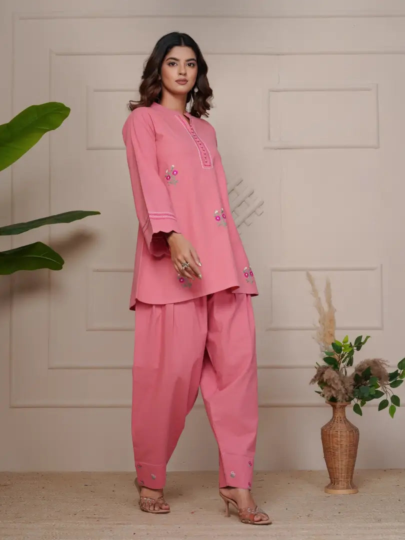 Peach Blossom Hand Embroidered Farsi Salwar Set