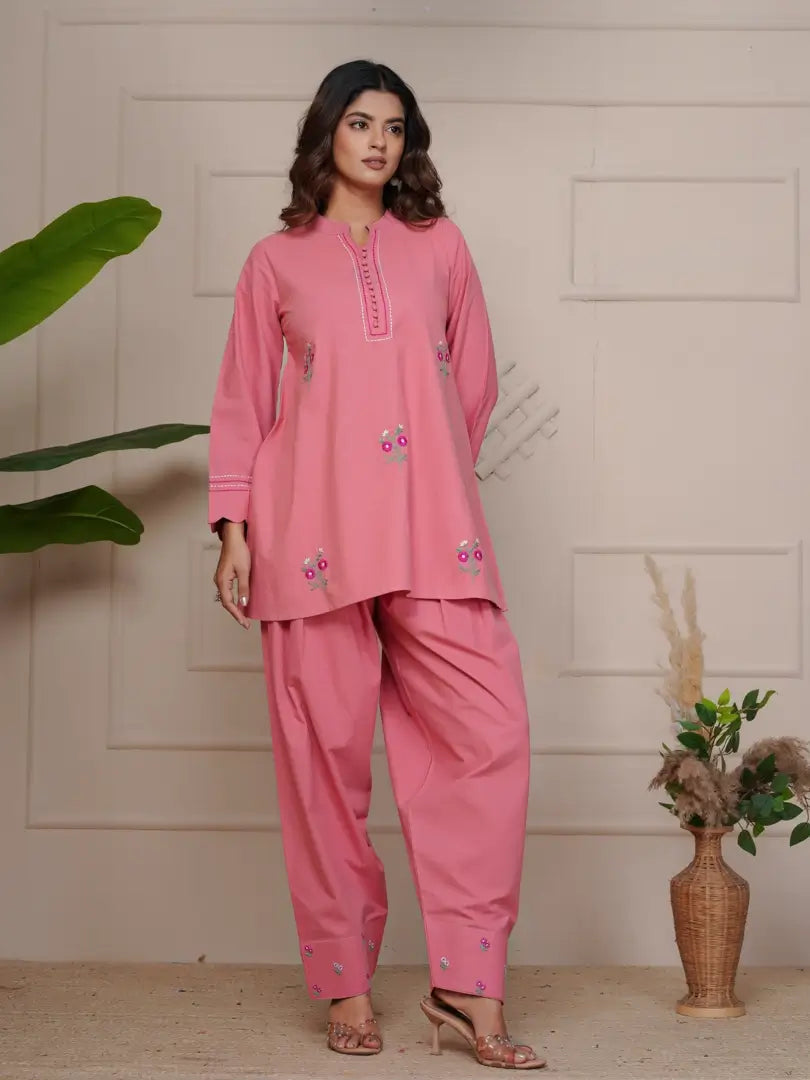 Peach Blossom Hand Embroidered Farsi Salwar Set
