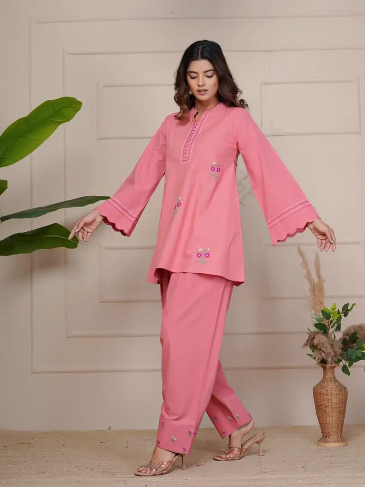 Peach Blossom Hand Embroidered Farsi Salwar Set