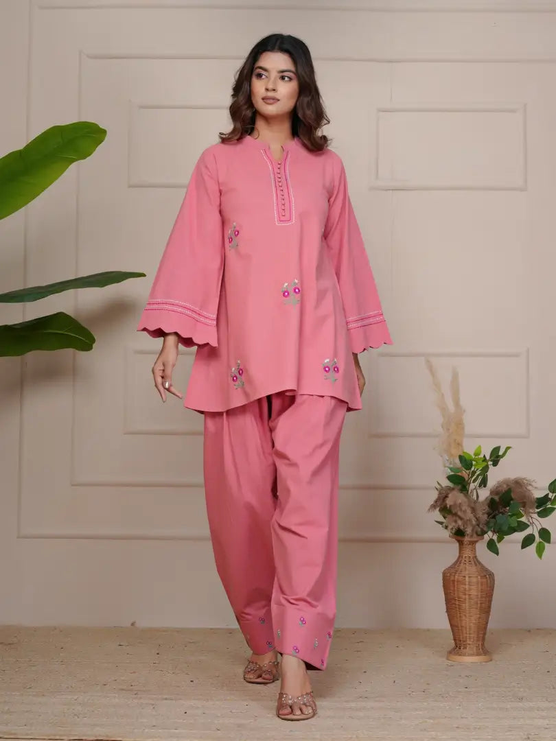 Peach Blossom Hand Embroidered Farsi Salwar Set