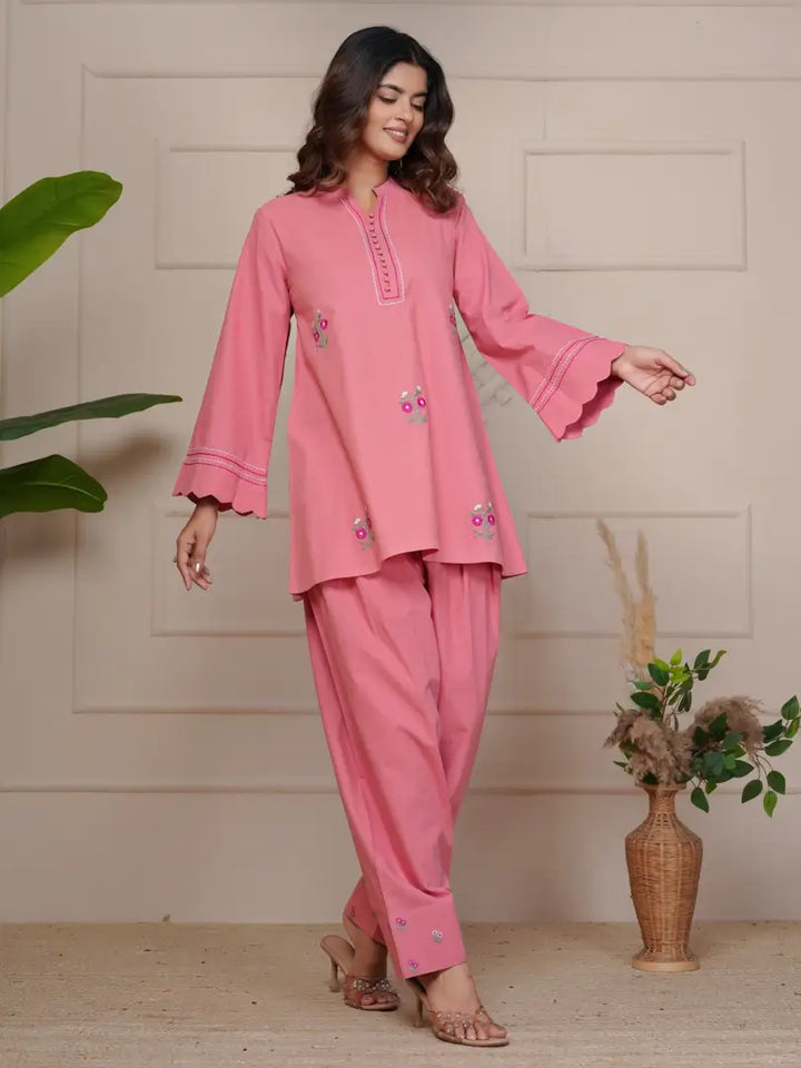 Peach Blossom Hand Embroidered Farsi Salwar Set