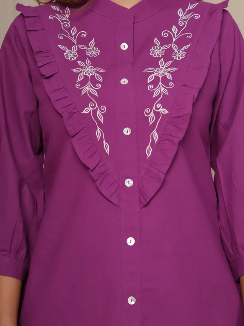 Wine Delicate Floral Embroidered Co-ord Set