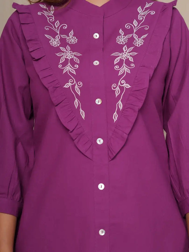 Wine Delicate Floral Embroidered Co-ord Set
